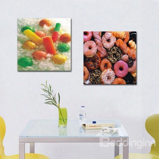 New Arrival Lovely Colorful Deserts And Candies Print 2-picee Cross Film Wall Art Prints
