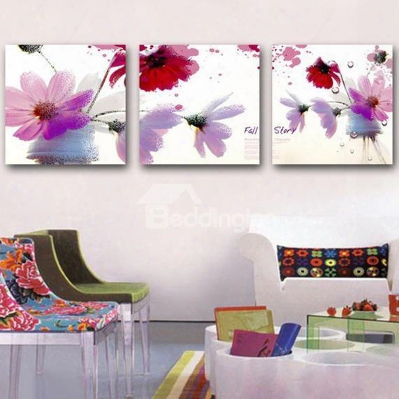 New Arrival Lovely Colorful Flowers And Letters Print 3-piece Cross Film Wall Art Prints