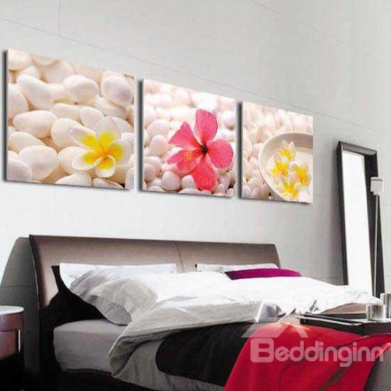 New Arrival Lovely Colorful Flowers On Cobblestones Print 3-piece Cross Film Wall Art Prints