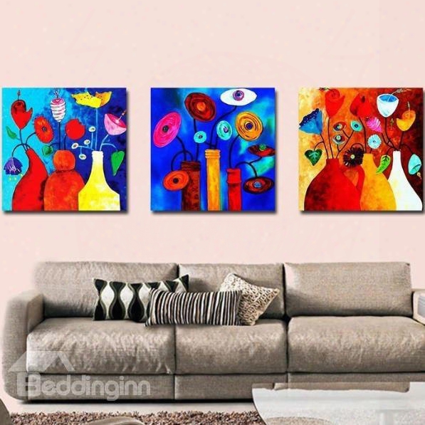 New Arrival Lovely Colorful Flowers Painting Print 3-piece Cross Film Wall Art Prints