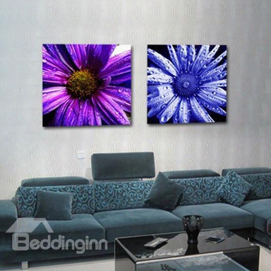 New Arrival Lovely Daisy Flowers And Water-drops Print 2-piece Cross Film Wall Art Prints
