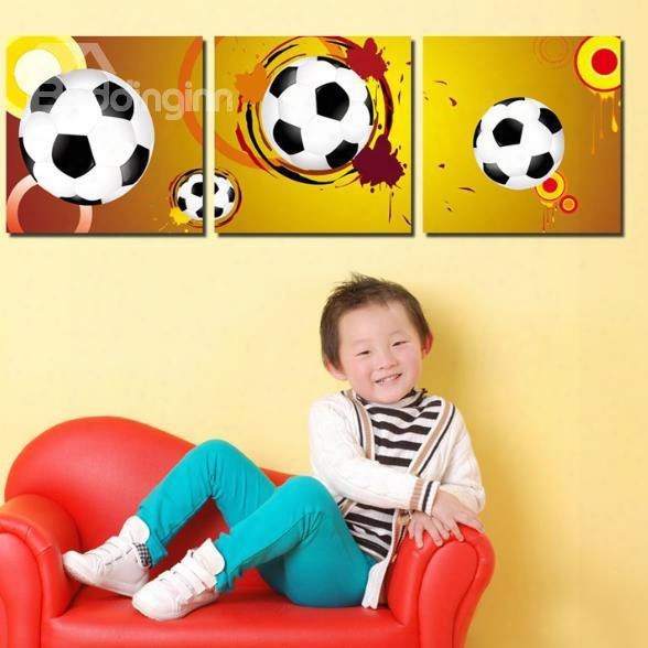 New Arrival Lovely Football Print 3-piece Cross Film Wall Art Prints