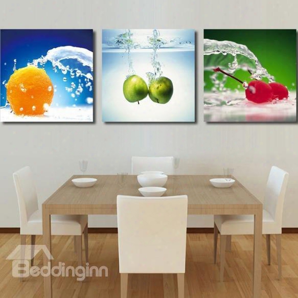 New Arrival Lovely Fruits In Water Print 3-piece Cross Film Wall Art Prints