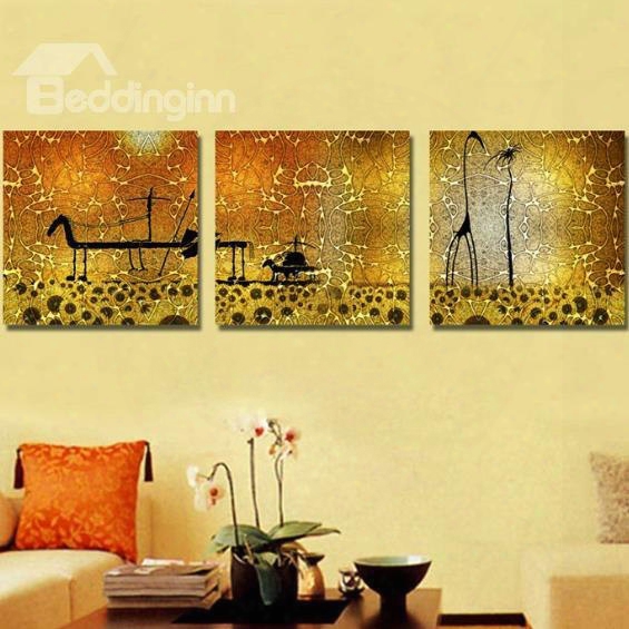 New Arrival Lovely Giraffe Print 3-piece Cross Film Wall Art Prints