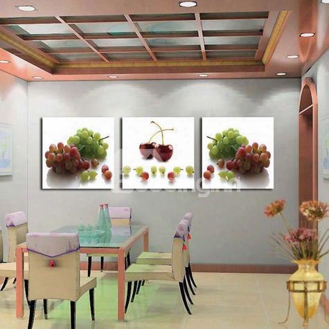 New Arrival Lovely Grapes And Cherries Print 3-piece Cross Film Wall Art Prints