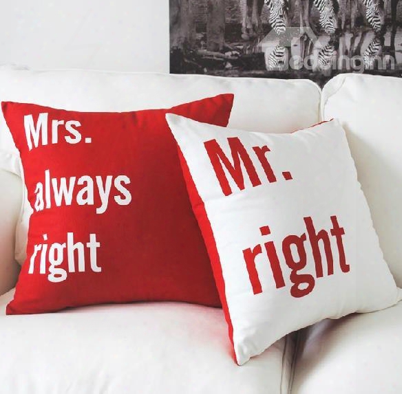 New Arrival Lovely Mr And Mrs Letters Print One Pair Of Red Throw Pillowcases