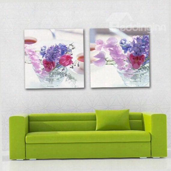New Arrival Lovely Pink And Purple Flowers Print 2-piece Cross Film Wall Art Prints
