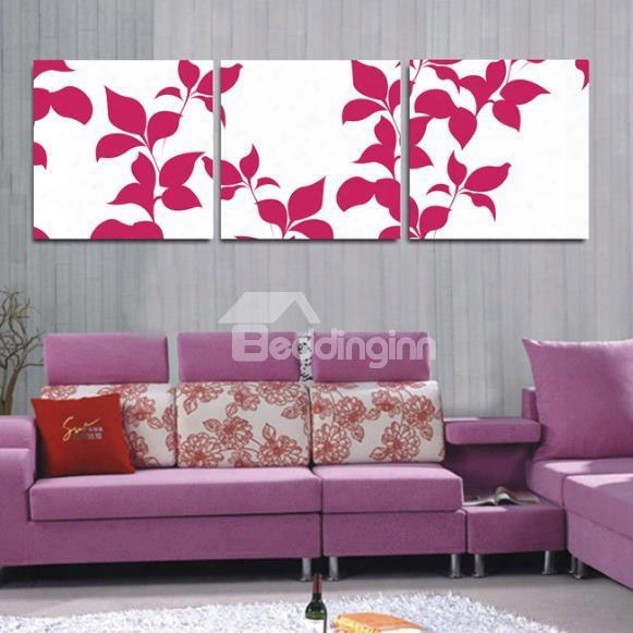 New Arrival Lovely Pink Leaves Print 3-piece Cross Film Wall Art Prints