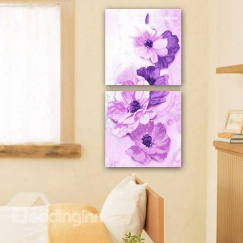 New Arrival Lovely Purple Flowers Print 2-piece Cross Film Wall Art Prints