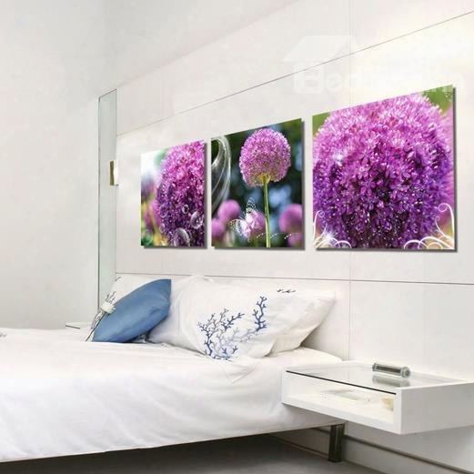 New Arrival Lovely Purple Hydrangea Flowers Print 3-piece Cross Film Wall Art Prints