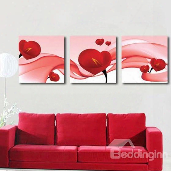 New Arrival Lovely Red Callla Flowers Print 3-piece Cross Film Wall Art Prints