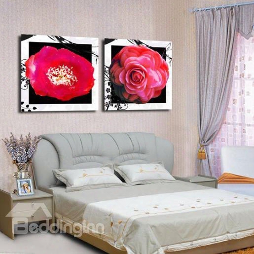 New Arrival Lovely Red Fowers White Border Print 2-piece Cross Film Wall Art Prints