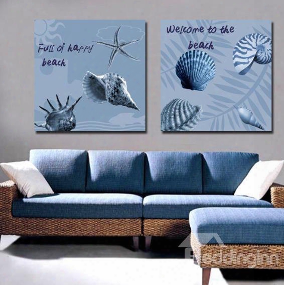 New Arrival Lovely Seashell And Letters Print 2-piece Cross Film Wall Art Prints