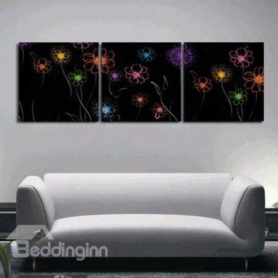 New Arrival Lovely Small Colorful Flowers Print 3-piece Cross Film Wall Art Prints