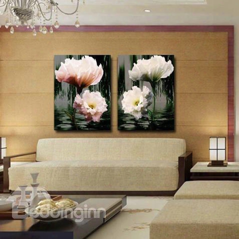 New Arrival Lovely White And Pink Flowers Print 2-piece Cross Film Wall Art Prints