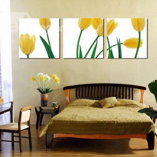 New Arrival Lovely Yellow Tulips Print 3-piece Cross Film Wall Art Prints