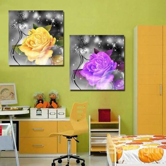 New Arrival Luxurious Colorful Flowers Print 2-piece Cross Film Wall Art Prints