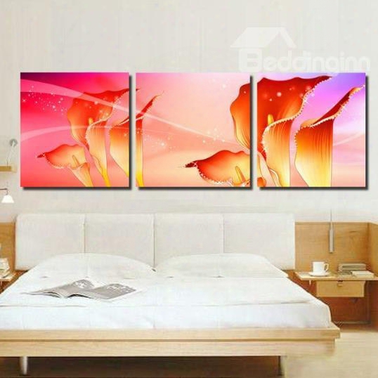 New Arrival Luxurious Golden Red Calla Flowers Print 3-piece Cross Film Wall Art Prints