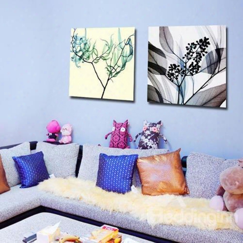 New Arriva Lmodern Style Abstract Branches And Leaves Print 2-piece Cross Film Wall Art Prints