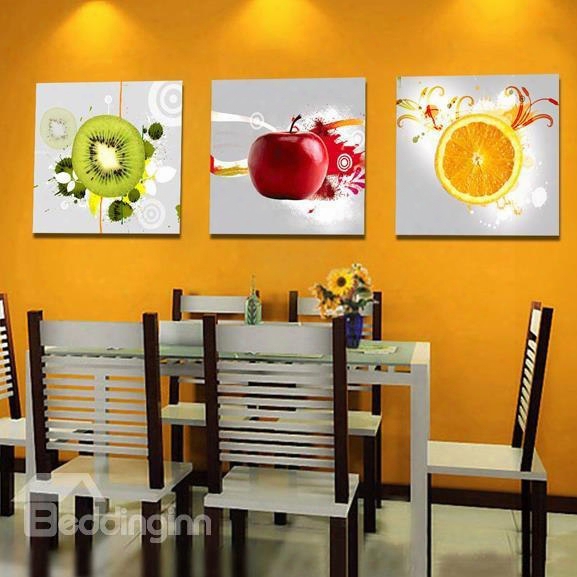 New Arrival Modern Style Colorful Fruits Print 3-piece Cross Film Wall Art Prints