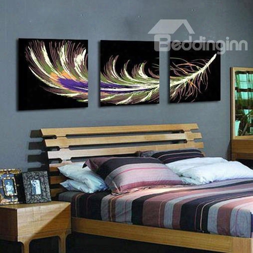 New Arrival Modern Style Lovely Feather Print 3-piece Cross Film Wall Art Prints