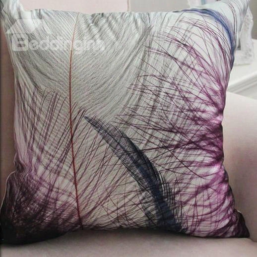 New Arrival Modern Style Lovely Purple Feathers Print Throw Pillow