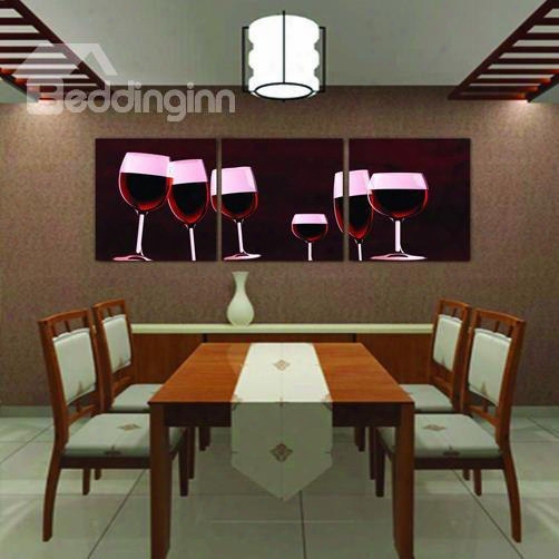 New Arrival Modern Style Red Wine And Wine Glasses Print 3-piece Cross Film Wall Art Prints