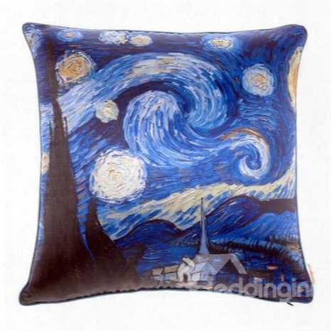 New Arrival Oil-painting Style Beautiful Starry Sky Print Throw Pillow Case