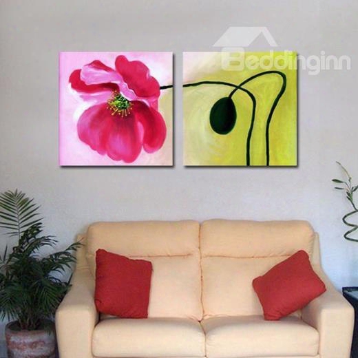 New Arrival Oil-painting Style Lovely Red Flower Print 2-piece Cross Film Wall Art Prints