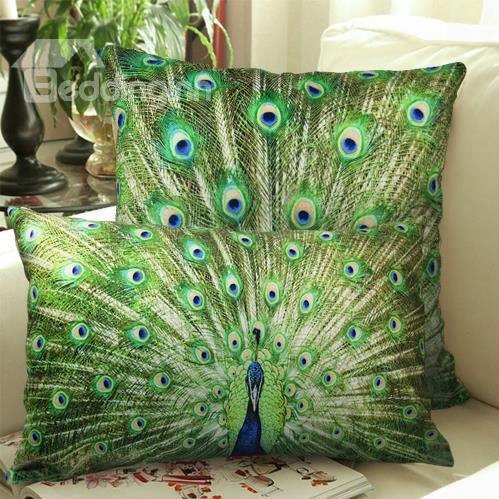 New Arrival One Pair Of Beautiful Peacock Spreading Tail Print Throw Pillowcases