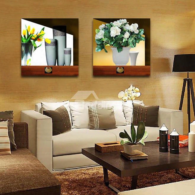 New Arrival Pure White And Yellow Flowers In The Flowerpot Film Wall Art Prints