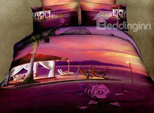 New Arrival Romantic Rose And Beach Huts Mark 4 Piece Bedding Sets