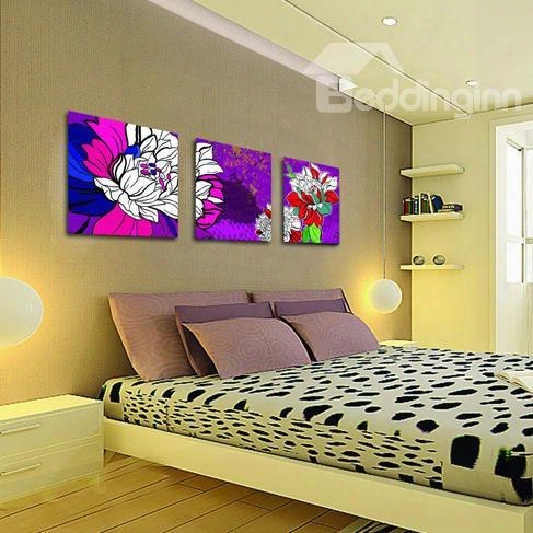 Nw Arrival Stunning Colorful Flowers Painting Print 3-piece Cross Film Wall Art Prints