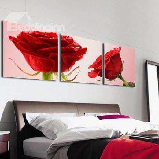 New Arrival Stunning Red Roses Print 3-piece Cross Film Wall Art Prints