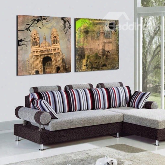 New Arrival Vintage Castles Print 2-piece Cross Film Wall Art Prints