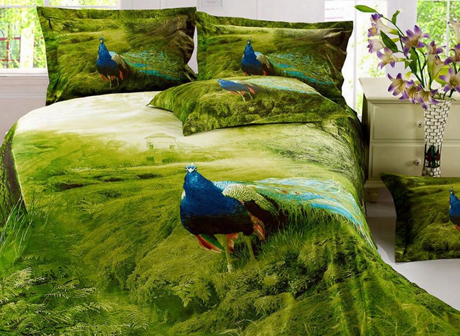 Noble Grass Visual Peacock Active Printing 4 Piece Bedding Sets