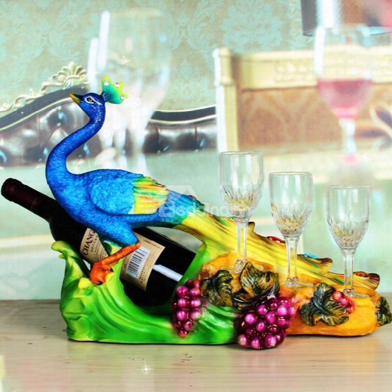 Peacock And Flowers Resin Table Wine Rack