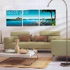 New Arrival Beautiful Blue Sea and Lounge Chairs Print 3-piece Cross Film Wall Art Prints