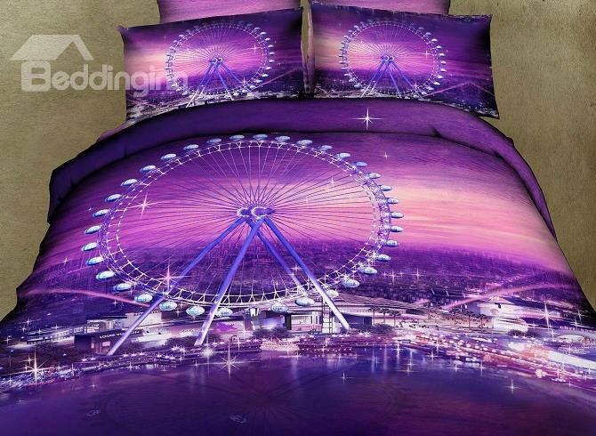 Romantic Ferris Revolve Purple Color 4 Piece Bedding Sets