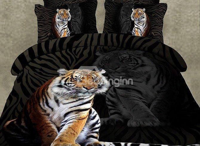 Skincare Tiger Print 4-piece Polyester 3d Bedding Sets