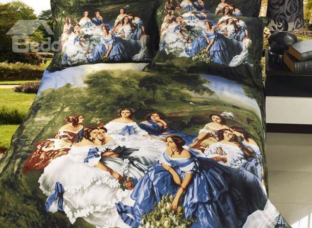 Stylish Oil Painting Print 4 Piece Whole Cotton Duvet Co Ver Bedding Sets
