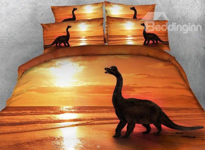 3d Dinosaur At Sunset Printed 5-piece Comforter Sets