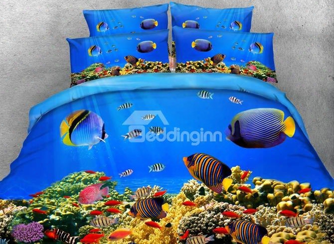 3d Fish Aquarium Digital Printing 4-piece Bedding Sets