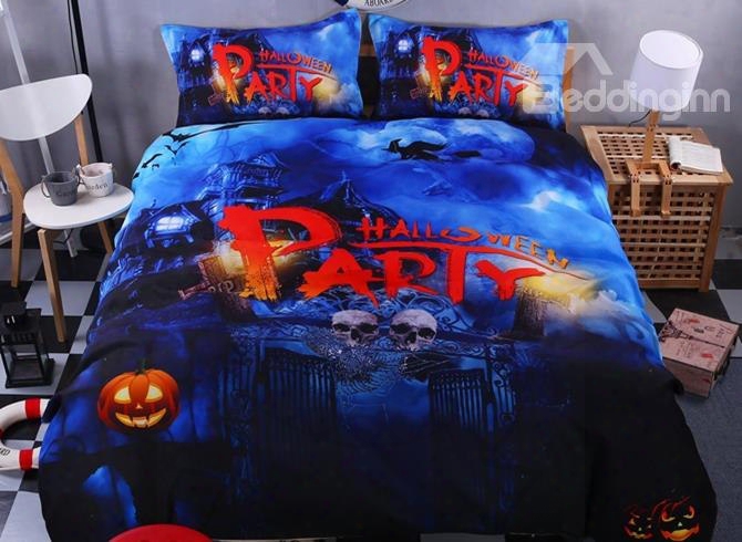 3d Halloween Party And Skull Printed Polyester 4-piece Bedding Sets/duvet  Covers