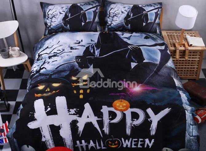 3d Happy Halloween And Reaper Printed Polyester 4-piece Bedding Sets/duvet Covers