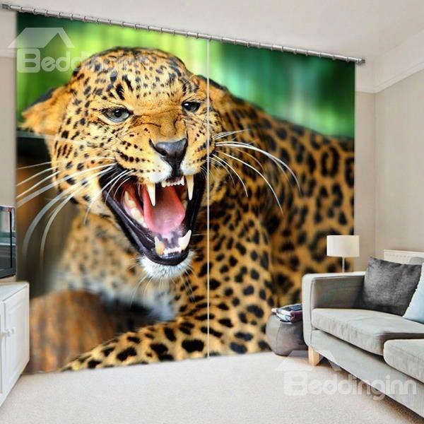3d Howling Leopard Printed Ferocious Animals Thick Polyester Decorative And Blackout Curtain