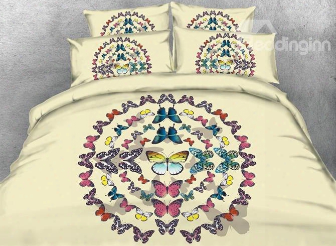 3d Multi-colored Butterfly Printed Cotton 4-piece Bedding Sets/duvet Covers