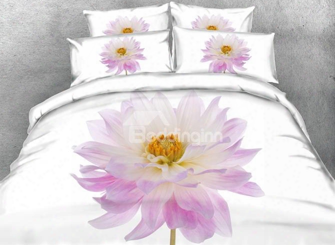 3d Pink Aster Flower Printed Cotton 4-piece Bedding Sets/duvet Covers