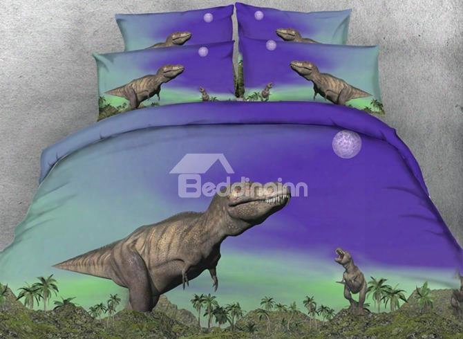 3d Prehstoric Dinosaur Under The Moonlight Printed 5-piece Comforter Sets