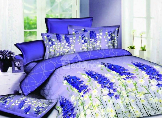 3d Purple Lavender Printed Cotton King Size 4-piece Bedding Sets/duvet Covers